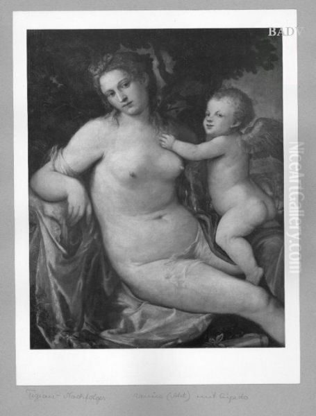 Venus, Akt, mit Cupido Oil Painting by Titian