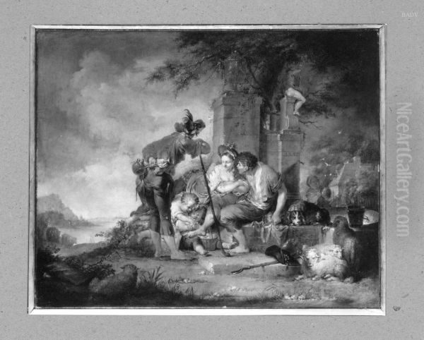 Hirtenfamilie, Rokoko-Szene Oil Painting by Januarius Zick