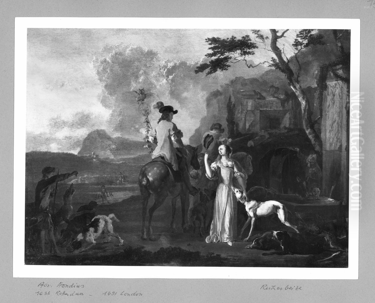 Ruckkehr von der Reiherbeize Oil Painting by Abraham Danielsz. Hondius