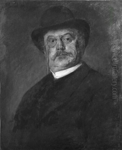 Herrenportrat mit schwarzem Hut und Kneifer (Bankdirektor Dr. Schauss-Kempfhausen) Oil Painting by Lenbach Franz Von