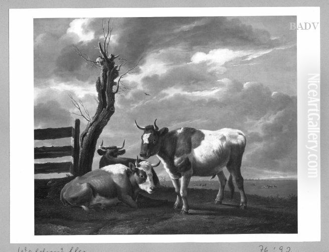 Cows in a meadow Oil Painting by Ferdinand Georg Waldmuller