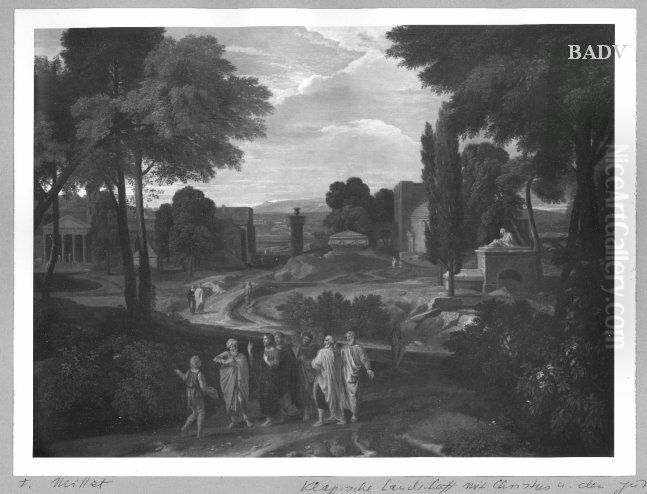 Klassische Landschaft mit Staffage (Christus und seine Junger) Oil Painting by Francisque Millet