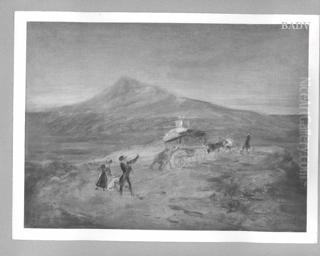 sketch for a landscape with carriage Oil Painting by Carl Spitzweg