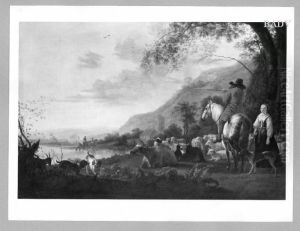 landscape with horse - man and cattle