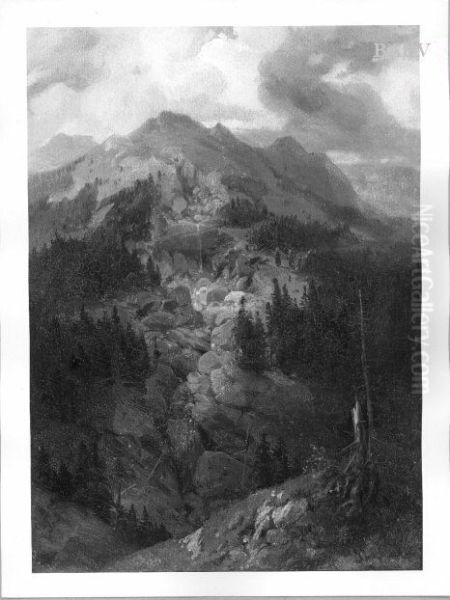 Mountain-scenery Oil Painting by Friedrich Preller the Elder