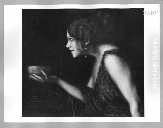 portrait of Tilla Durieux as line Oil Painting by Franz Stuck