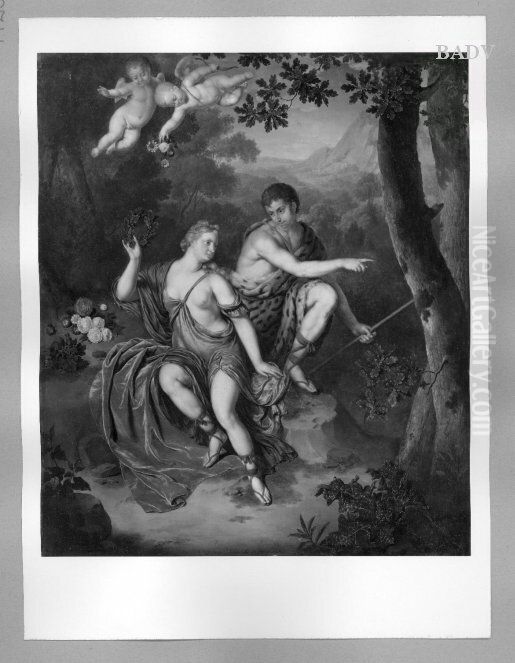 Bachus + Ariadne Oil Painting by Willem Van Mieris Leiden