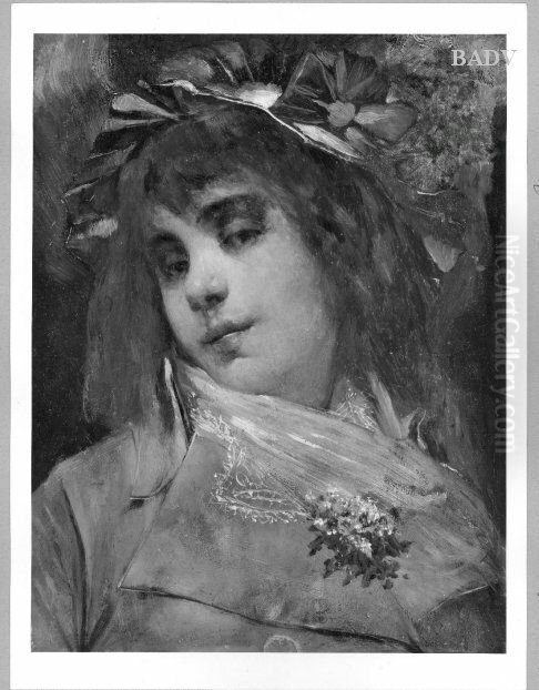 Junges Madchen im blauen Kleid Oil Painting by Mihaly Munkacsy Junges Madchen im blauen Kleid Oil Painting by Mihaly Munkacsy