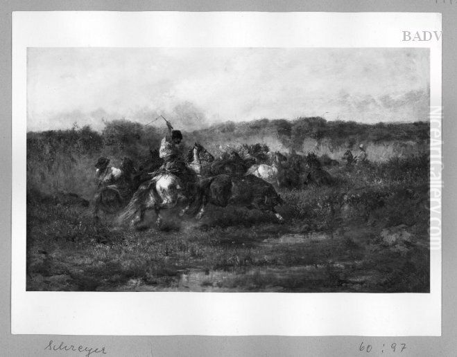 Pferdeherde (mit Kosaken) Oil Painting by Adolf Schreyer