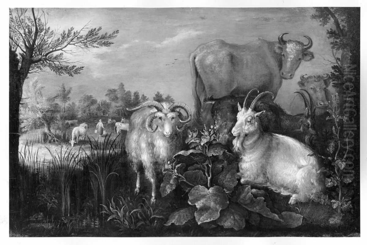 cows + goats Oil Painting by Roelant Savery