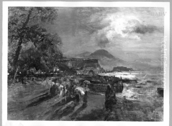 Kuste bei Neapel mit Vesuv im Hintergrund Oil Painting by Oswald Achenbach