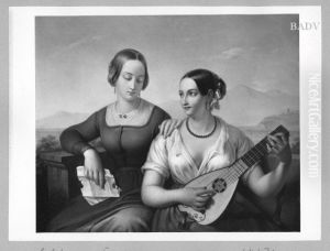 Zwei Madchen mit Laute in einer italienischen Landschaft