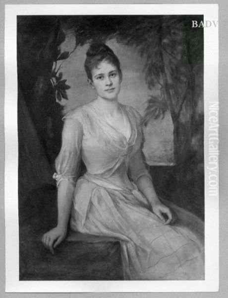 Bildnis eines sitzenden jungen Madchens in weissem Kleid Oil Painting by Friedrich August von Kaulbach