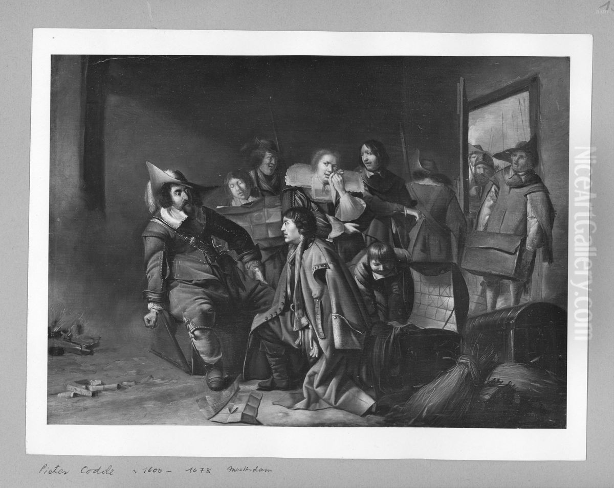 Travellers interrogated by an offiece Oil Painting by Pieter Codde