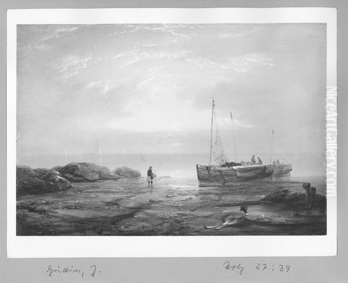 Meeresufer mit Fischerbooten und Fischern Oil Painting by Theodore Gudin