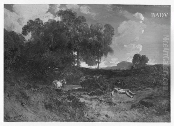 Landschaft mit barmherzigem Samariter Oil Painting by Charles Hoguet