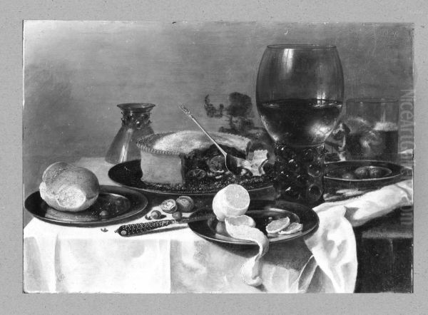 Stillleben mit Romer, Bierglas und Pastete Oil Painting by Pieter Claesz