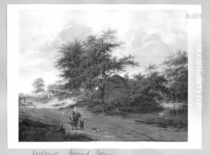 Hollandische Dorfstrasse mit Staffage Oil Painting by Barend Cornelis Koekkoek