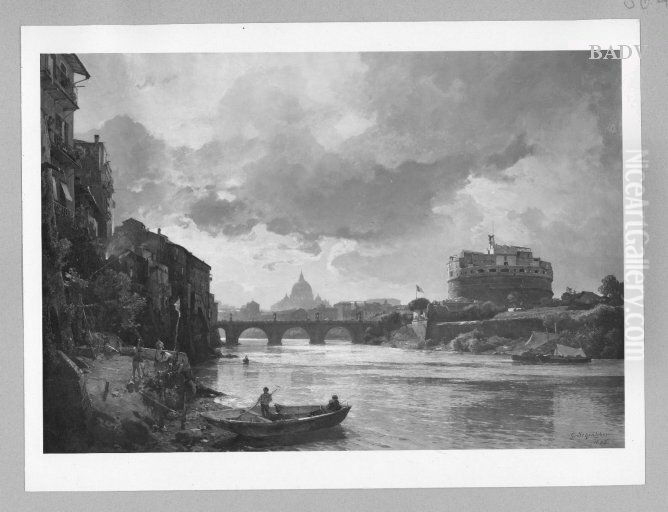View of Rome with Tiber Oil Painting by Gustav Schonleber
