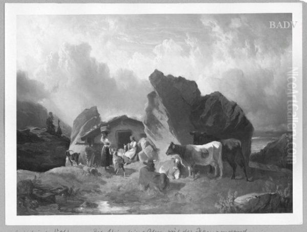 the Steinleinalm at the Kampenwand Oil Painting by Friedrich Voltz