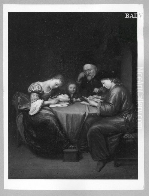 The author's family Oil Painting by Caspar Netscher