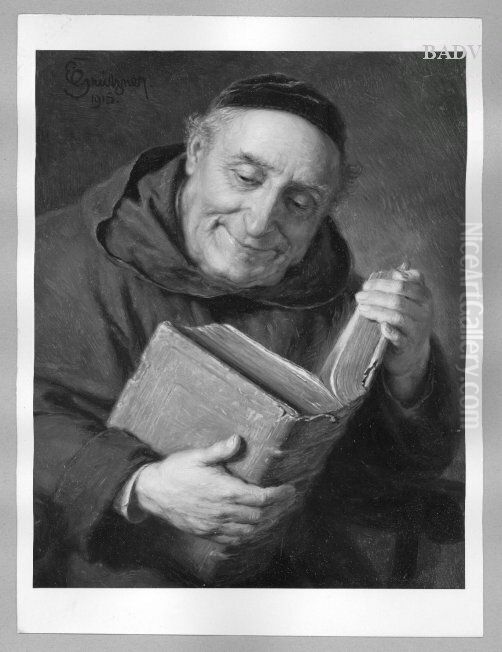 Monk reading Oil Painting by Eduard Von Grutzner