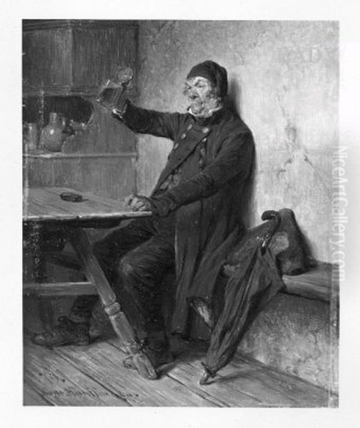 Bauer beim Bier Oil Painting by Hugo Kauffmann