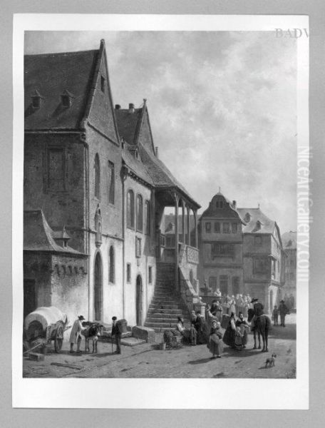 Markttag in einem elsassischem Stadtchen Oil Painting by Jacques Carabain