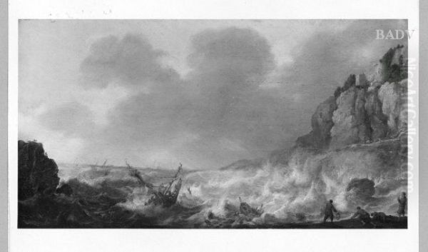 Schiffe in Seenot bei sturmischer Brandung Oil Painting by Adam Willaerts