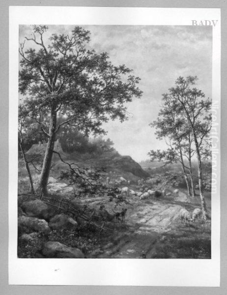 landscape with sheep Oil Painting by Johannes Hermanus Barend Koekkoek