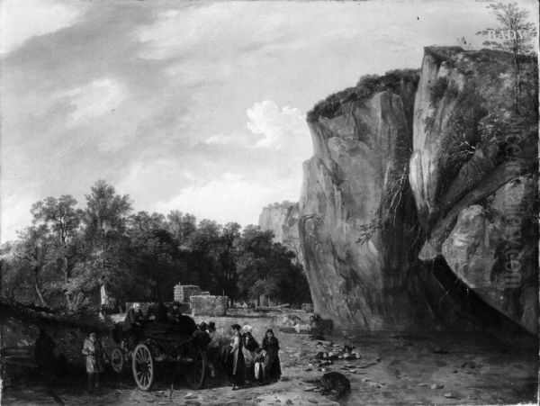 Felsenlandschaft mit Staffage Oil Painting by Wolfgang Adam Topffer