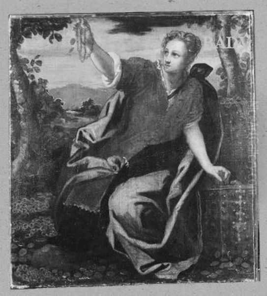 Weibliche allegorische Figur, aus einer Schatzruhe Schmuck nehmend Oil Painting by Jacopo Tintoretto