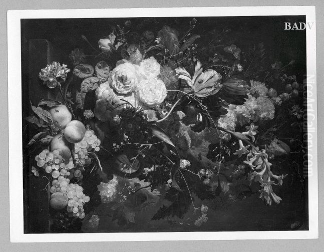Blumenstillleben mit Fruchten Oil Painting by Jan Van Huysum