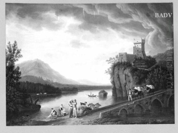 Italian Landscape with a lake Oil Painting by Jacob Philipp Hackert