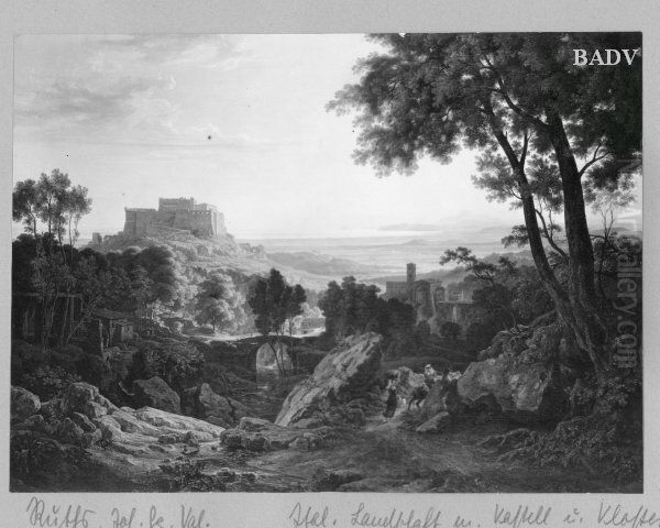 Italienische Landschaft mit Kastell und Staffage Oil Painting by Valentin Ruths