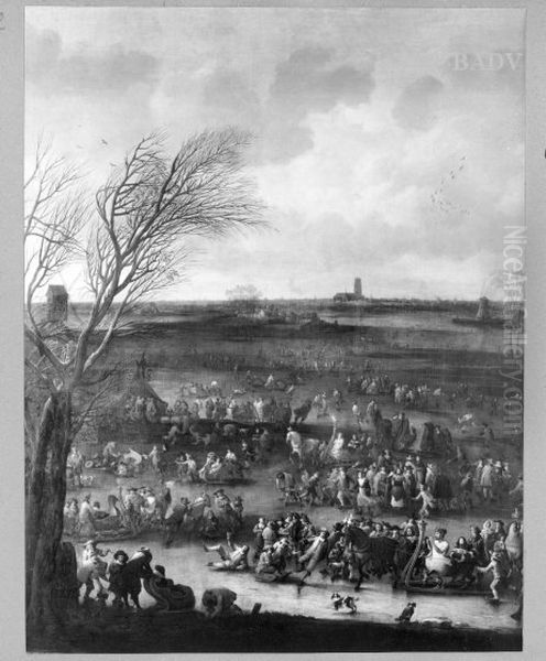 Grosse Landschaft mit Eislaufern Oil Painting by Pieter Bout