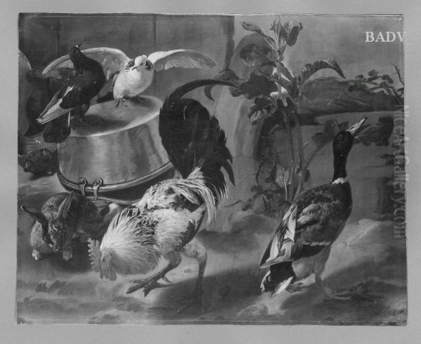 Geflugelhof mit Kaninchen Oil Painting by Jacomo Victors