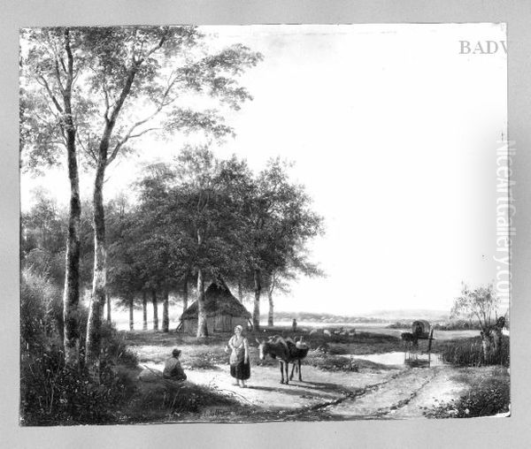 Scenery with figures and mule Oil Painting by Andreas Schelfhout