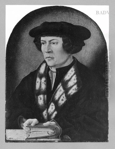 Bildnis eines Mannes mit schwarzem Barett, Pelzkragen und rotem Buch Oil Painting by Jacob Cornelisz Van Oostsanen
