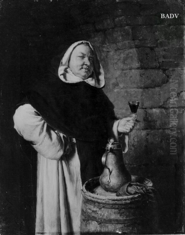 Monch im Weinkeller Oil Painting by Eduard Von Grutzner