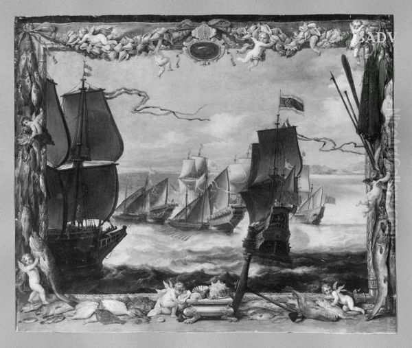Entwurf fur ein Gobelin, Segelschiffe auf bewegter See Oil Painting by David Teniers the Younger