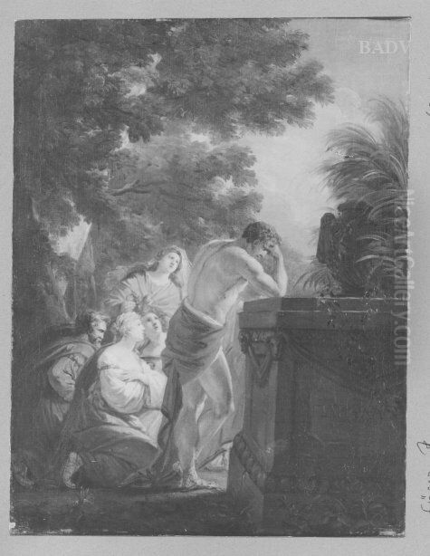Achill am Grabe des Patroclus (Patroklos) Oil Painting by Heinrich Fuger