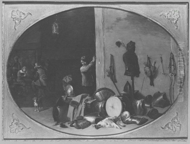 In der Rustkammer der Burgergarde, im Hintergrund Soldaten Oil Painting by David Teniers the Younger