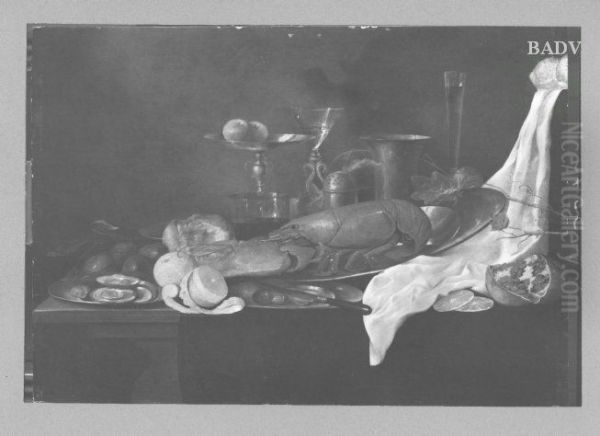 Stillleben mit Hummer, Fruchten und Pokalen Oil Painting by Joris Van Son