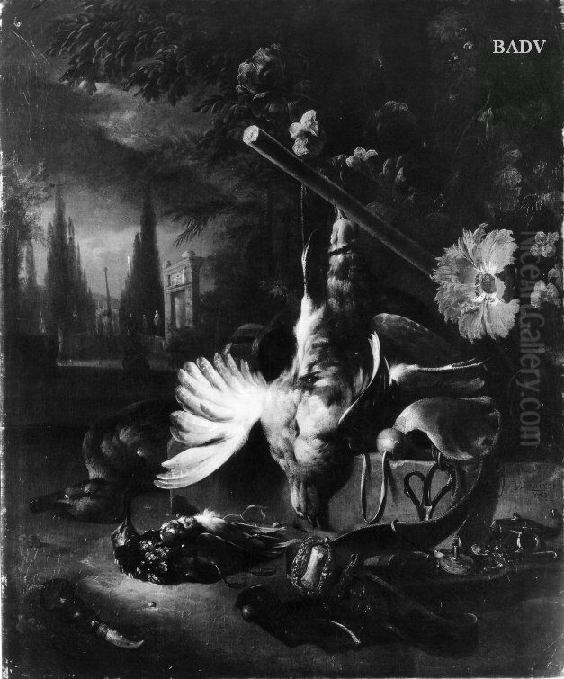 Jagdstillleben mit Armbrust und erlegten Vogeln Oil Painting by Jan Weenix