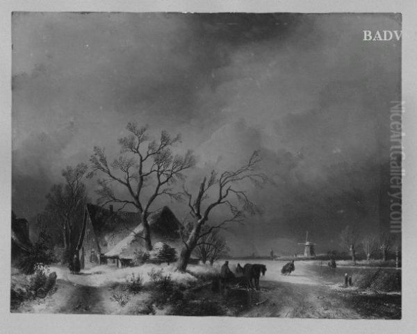 Hollandische Winterlandschaft mit Staffage Oil Painting by Andreas Schelfhout