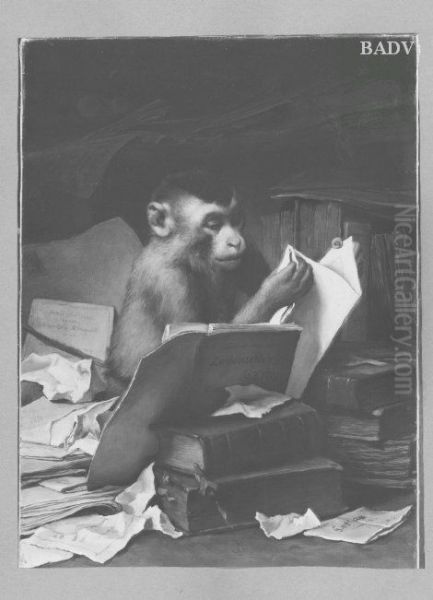 Affe mit Buchern Oil Painting by Gabriel von Max