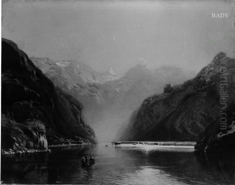 Der Konigsee mit Schonfeldspitze Oil Painting by Anton Hlavacek Der Konigsee mit Schonfeldspitze Oil Painting by Anton Hlavacek