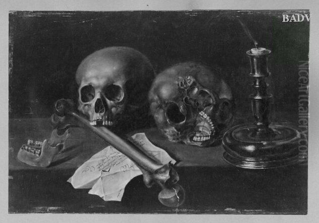 Stillleben mit Schadeln und Leuchter Oil Painting by Pieter Claesz