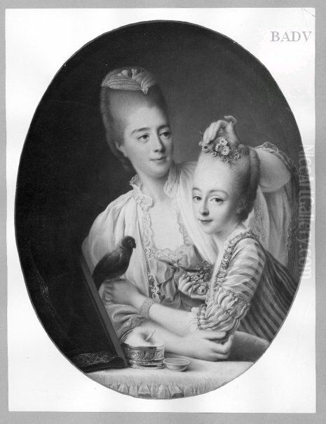 Dame mit ihrer Tochter am Toilettentisch Oil Painting by Francois-Hubert Drouais